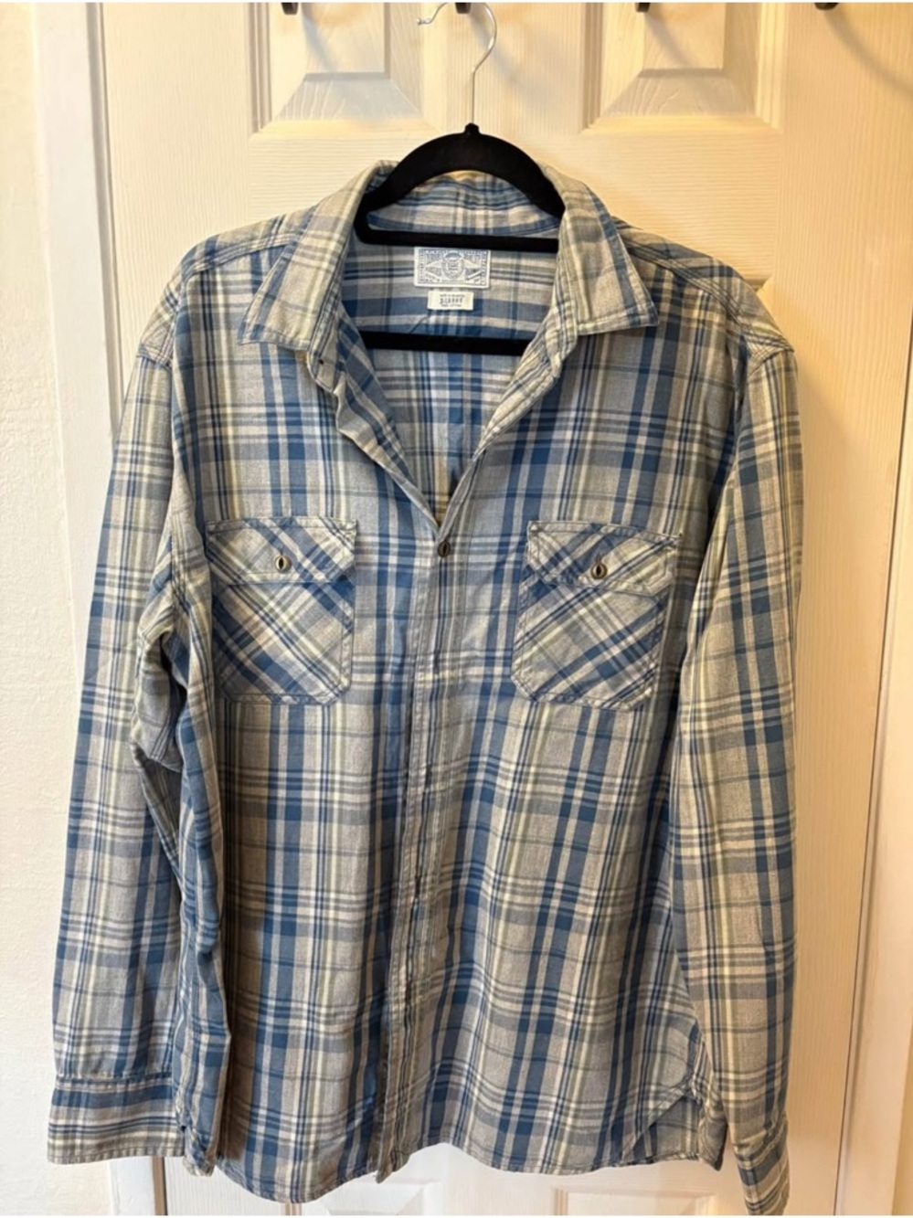 Lucky Brand Blue and Cream Plaid Button-Down Shirt